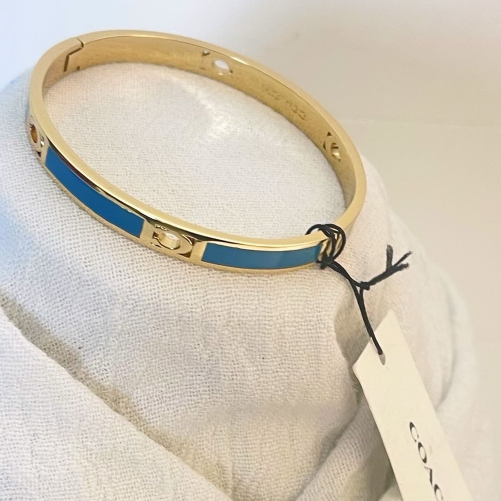 Coach Blue & Gold Hinged Bangle Bracelet - New! Tags still on!